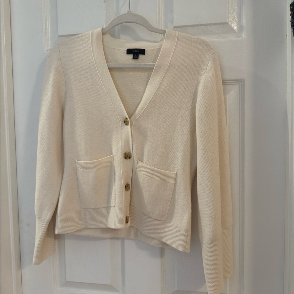 J. Crew Cream V-Neck Pocket Button Cardigan